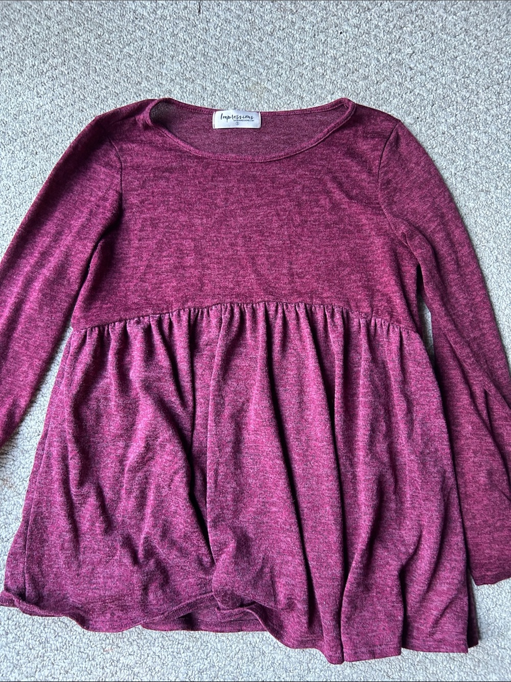 Heathered Magenta Long Sleeve Babydoll Top
